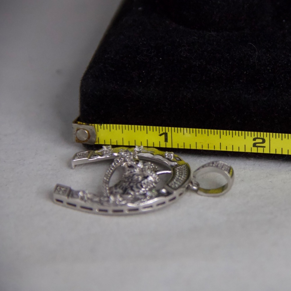 Sterling Silver 925 Horseshoe Horse Head Pendant Clear Stone Accents Equestrian - Picture 9 of 9